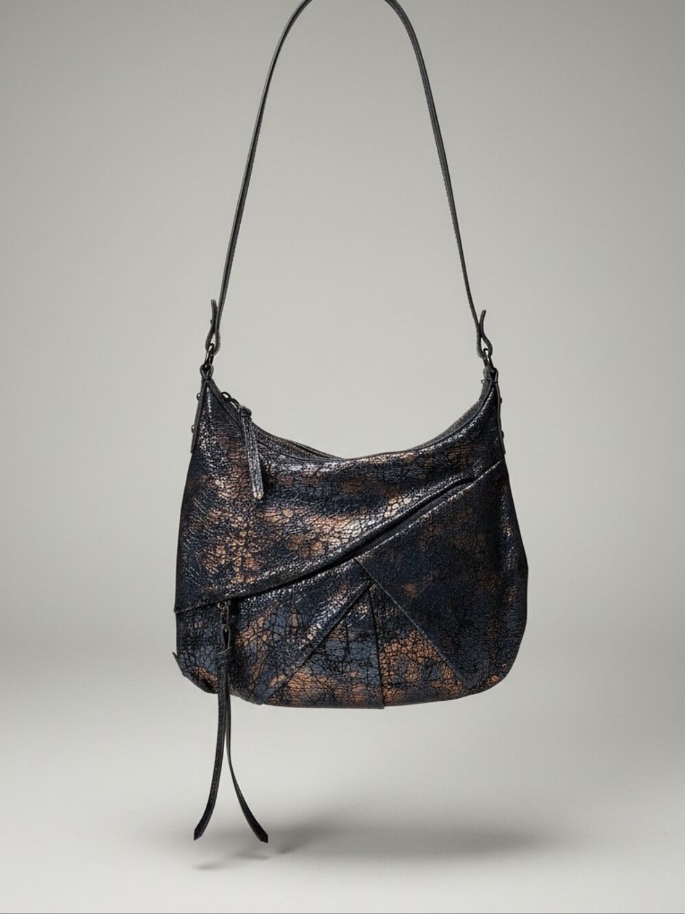 Kooba Vintage Slouchy Crossbody Hobo Bag - Copper Metallic Crackle